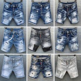 jeans cortos para hombre agujeros rectos pantalones de mezclilla ajustados casual club nocturno azul verano estilo italiano Jeans