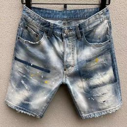 heren jeans rechte korte jeans gaten strakke denim broek casual Nachtclub blauw Katoen zomer italië stijl