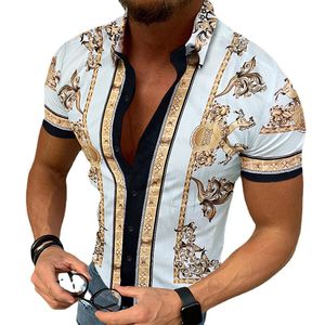 Mens short sleeve button Casual shirt fashion shirts tops for men small medium large plus size 2xl 3xl printing clothing blouse