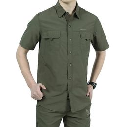 Camisa de carga informal de manga corta para hombre con bolsillo de secado rápido impermeable Camping senderismo trabajo militar táctico de talla grande 240115