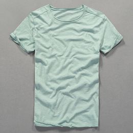 Hommes à manches courtes coton t-shirt mode d'été doux mince flammé solide respirant mâle hauts t-shirts 240313