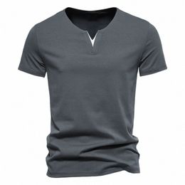 Hommes à manches courtes Henley Chemises Casual Cott Slim Fit Basic Summer Col V T-shirt O3Wl #