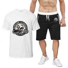 Hommes à manches courtes Set Summer Vintage Glory Bounds Moto USA Imprimer Haute Qualité Cott T-shirts Shorts Costume 2pcs Sportswear V5VT #