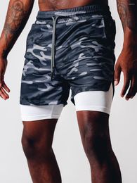 Heren shorts 2 in 1 Secure Pocket Fitness zomermannen runnen mannelijk dubbele dek snel droog workout jogging gym dropship