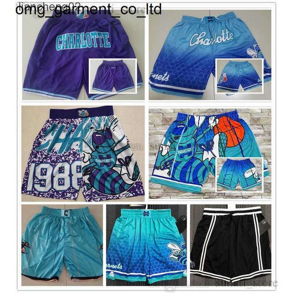 Shorts pour hommes 2024 CharlotteHornetsShort de basket-ball rétro pour hommes avec poches, pantalon de survêtement à fermeture éclair, pantalon de jeu Larry Johnson Alonzo Mourning LaMelo Ball Shorts