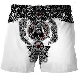 Heren shorts 2024 Men Summer Fashion Viking Cool 3D Print Beach Broek Siwmwear Board -briefs voor zwembroek Beachwear