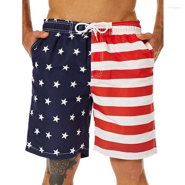 Pantalones cortos para hombre Bandera de América Hombres Playa de verano Impreso en 3D Hawaii Holiday Swim Trunks Traje de baño de surf de secado rápido Traje de baño