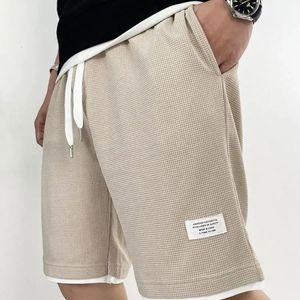 Heren shorts Black Waffle Oversized Mens Shorts XL verkopen retro mode zomer 3e kwartbroek 2024 dunne kleding 240515