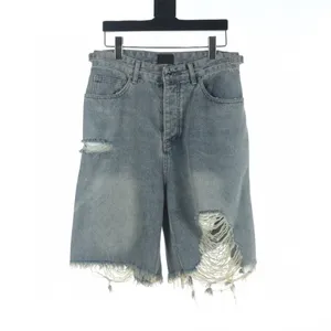 Heren shorts blauw jeans ouderwetse gat designer mode shorts suit knop kleding fz2404239