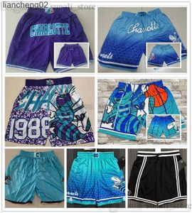 Shorts pour hommes Charlottehornetsmen Retro Basketball avec des poches Pantalons de jeu de pantalons de survêtement