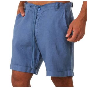 Contrôle de lin en coton pour hommes culottes d'été cool confortable Linho Pantalon court élégant à cordon léger poches de plage de plage pantalons de survêtement lâches