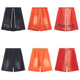 Heren shorts Designer shorts paarse merk zomershorts gewassen vintage zwart rode oranje letter afdrukken losse casual broek