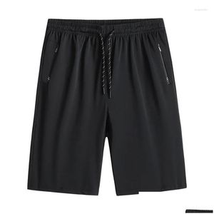 Shorts pour hommes Mode Lâche Taille élastique Poches Zipper All-Match Casual 2024 Été Surdimensionné Couleur Solide Coréenne Drop Livraison Vêtements Otwuy