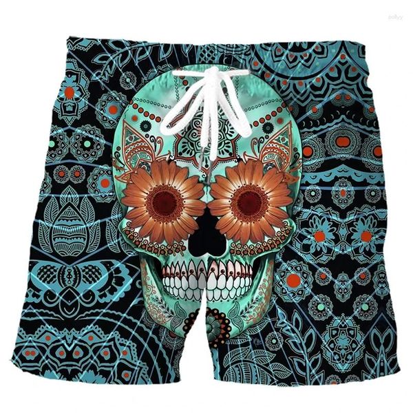 Short pour hommes drôle goth fleur de crâne 3d imprimer plage mode natation hommes streetwear décontracté pantalon court de surf