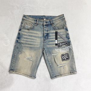 Heren shorts Jeans -ontwerper Jean Short Casual Slim Ripped Paint Zipper Patch Denim Shorts For Men Street AM1169