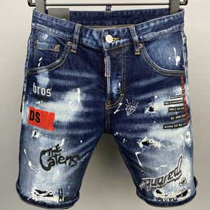 Herenshorts Jeans Designer Jean Short Fashion Casual Slim Gescheurde verf Rits Patch D-brief borduurwerk Denim Shorts voor heren Street Punk Blauw