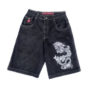 Heren shorts Jnco y2k shorts heren Harajuku hiphop Chinese draak grafische druk baggy denim gym shorts gothic heren basketbal shorts paarse jeans 8876