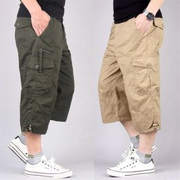 Heren Shorts Lange lengte vracht Men Summer Multipocket Casual katoen elastische broek Militaire tactische korte rijbroek 5xl 230522