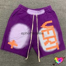 Heren shorts Purple Vertabrae Sweat Shorts Mannen vrouwen wassen opdruk vertabrae shorts Long Drawring Pockets vert Breechesh24222
