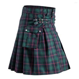Short pour homme Style écossais traditionnel Highland Tartan Kilt Pantalon à carreaux vintage avec poches Jupe décontractée