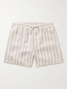 Short d'été pour hommes, Design italien, pantalon court décontracté, Loro Piano, rayé blanc, lin, cordon de serrage, vêtements de plage