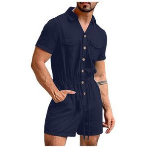 Heren shorts Summer Loose Men Rompert Cotton Half Sleeve knoopbroeken Vintage Casual Solid Men Cargo Overalls Jumpsuit Trousers Men 230323