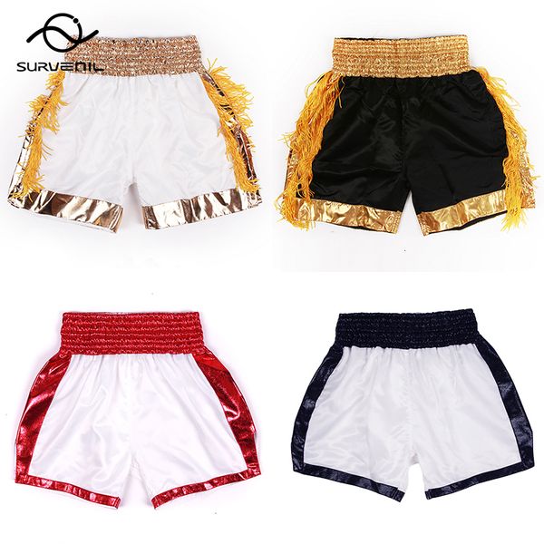 Pantalones cortos para hombre Pantalones cortos de boxeo tailandés Pantalones planos de taekwondo para niños adultos Pantalones de entrenamiento de taekwondo para hombres de poliéster satinado en blanco Relé de MMA en blanco 230718