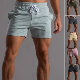 Pantalones cortos para hombre rayas finas cintura elástica cintura media estiramiento verano bolsillos elásticos pantalones cortos deportivos 240223