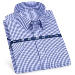 Heren overhemd met korte mouwen Business Casual Klassiek geruit gestreept geruit heren sociaal overhemd paars blauw mode CH 240312