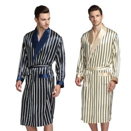 Mens Silk Satin pijamas pijama pijamas pjs túnica túnica túnica túnica de camisón s m l xl 2xl 3xl más beige azul rayado 240329