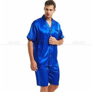Mens Silk Satin Pyjamas Pyjamas PJS Korte Set Sleepwear Loungewear Smlxl2XL3XL4XL 240329