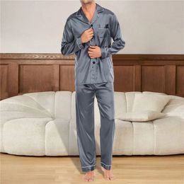 Ensemble pyjama en Satin de soie pour hommes, vêtements de nuit, costume de détente, deux pièces, manches longues, 240307