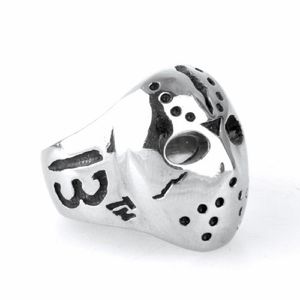 Masque de hockey pour hommes, couleur argent, vendredi 13, Jason, anneau de motard en acier inoxydable 316L, 249A