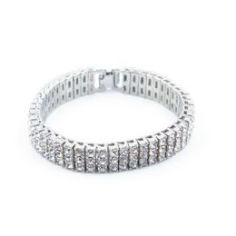 Bracelet de Tennis en argent plaqué or pour hommes, 8 pouces, Hip Hop, glacé, 3 rangées, lourd, scintillant, bijoux de haute qualité, 244I