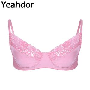 Heren Sissy Lingerie Bralette Gladde stof en kanten draadvrije beha-top met verstelbare schouderbanden Gay ondergoed