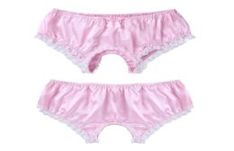 Heren Sissy Open Crotch Briefs Mannelijk Gekarts gay ondergoed sexy zacht glanzend satijn gegolfde kant trim slipje mannen kruisloze strings und1469632