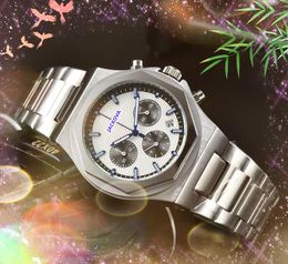 Heren zes-naalds Lumious quartz horloge stopwatch mechanisch automatisch uurwerk luxe chronograaf klok massief fijn roestvrij stalen band set auger armbandhorloges