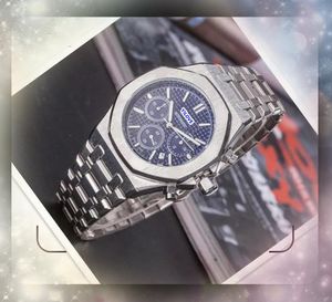 Heren zes Stiches Automatische datum horloges stopwatch Sapphire Glass 42mm Japan Quartz Beweging Dag Datum Wek Weericht Set Auger Racing polshorloge geschenken