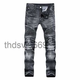 Hommes Skinny Designer Jeans Mode Distressed Ripped Hommes Jean Slim Moto Vente Baggy Moto True Biker Denim Pantalon Hip Hop Noir Taille 28-40 PV77