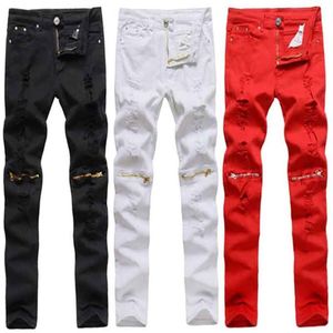 Pantalones vaqueros ajustados para hombre Night Club Slim denim Causual Knee Hole hiphop pantalones lavados de alta calidad 2278