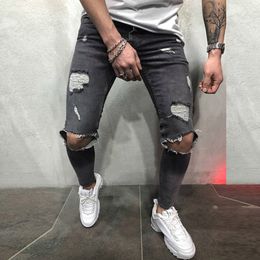 Heren Skinny Stretch denim broek verontrusten Freyed Slim Fit Jeans broek 2019 mannelijke stretch gescheurde streetwear jeans masculina#D