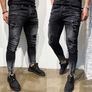 Skinny stretch denim herenbroek Distressed Ripped Freyed Slim Fit jeans Slanke mannelijke potloodbroek 240306