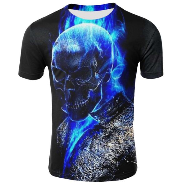 Skull t-shirts Fashion Fashion Summer à manches courtes Ghost Rider Cool Tshirt 3d Blue Skull Print Tops Rock Fire Skull Tshirt Men6089462