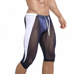 Heren Slaapbodems Sexy Mesh Transparante Sheer Shorts Broek Leggings Trunks Fitn Panty Bikers Lg Boxershorts Ondergoed W9sH #