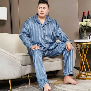 Vêtements pour hommes 3xl-5xl grande taille 150 kg pyjamas en satin rayé ensembles chemisier et pantalon à manches longues de printemps d'automne