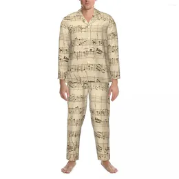 Mens slaapkleding kleurrijke muziek herfst achtste noten willekeurige print losse oversized pyjama sets heren comfortabel thuisontwerppak