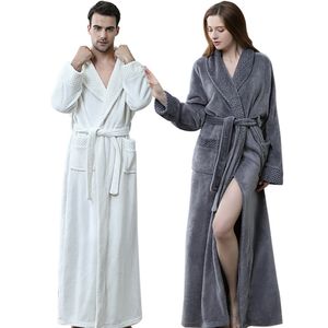 Hommes de vêtements de nuit amoureux longue taille hiver chaud flanelle corail polaire peignoir de bain hommes femmes tricoté gaufre kimono peignoir robe de chambre 221118