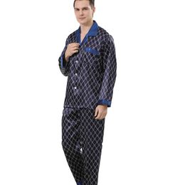 Mens slaapkleding mannen revershemd broek lange mouw pyjama's set satijnen afdruk 2 stks mannelijke slaap casual pijama's pakken zijdeachtige loungewear t221103