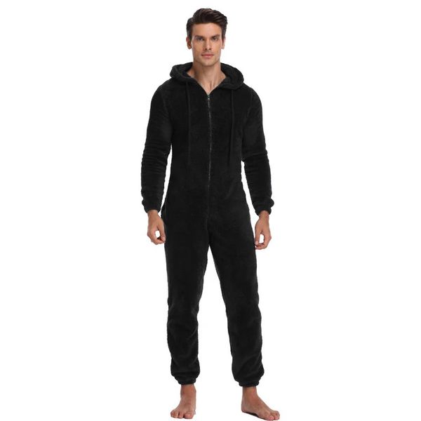 Hommes de nuit hommes hiver chaud Teddy polaire point Onesie moelleux sommeil salon pyjama combinaisons à capuche Onesies pour adulte 231122