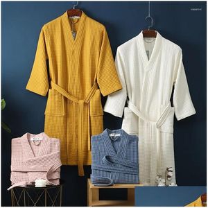 Heren Nachtkleding Heren Dames Katoenen Badstof Badjas Zuigen Water Handdoek Spa El Lange Badjas Kimono Plus Size Kamerjas Lovers Drop Deliv Otdqe